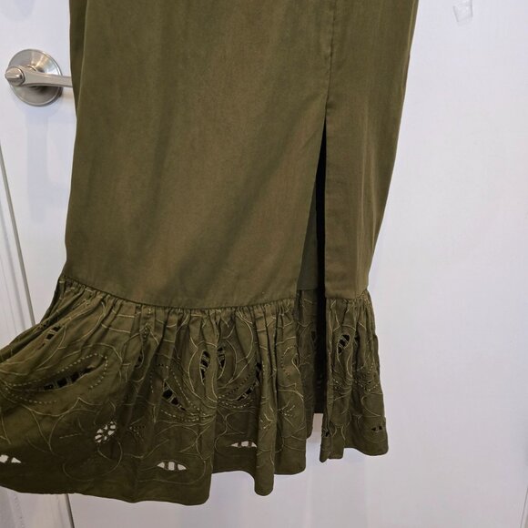 Sachin & Babi Olive Green Laura Dress Size 14 With Ruffled Eyelet Hem Made In In - Picture 8 of 16